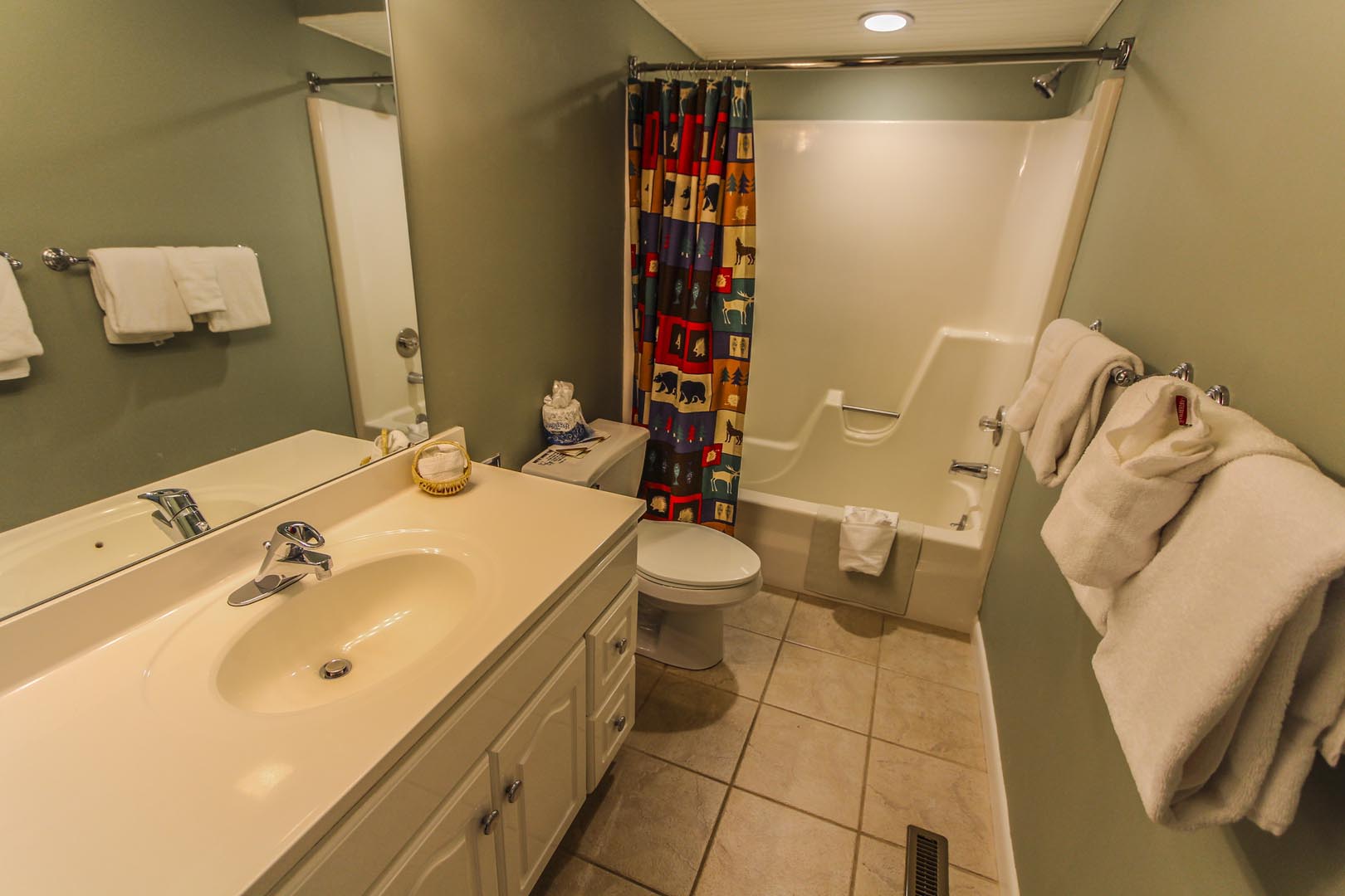 A clean bathroom at VRI's Lake Placid Club Lodges in New York.